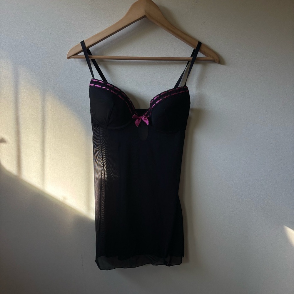 Black and Pink Mesh Padded Lingerie Top